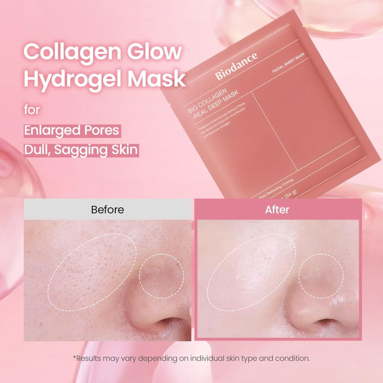 Bio Collagen Deep Hydration Hydrogel Face Mask with Hyaluronic Acid for Firm, Smooth & Radiant Looking Skin – Overnight Moisturizing Treatment (8 Masks EA)